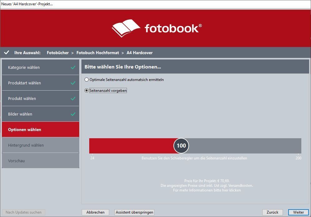 Smart Assistant - Seitenanzahl festlegen Smart Assistant - Seitenanzahl bei Fotobüchern